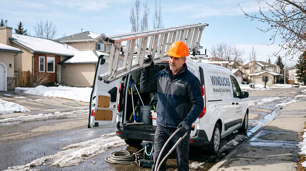 Clean Exterior Windows After Snowmelt Leaves Behind Streaks and Residue